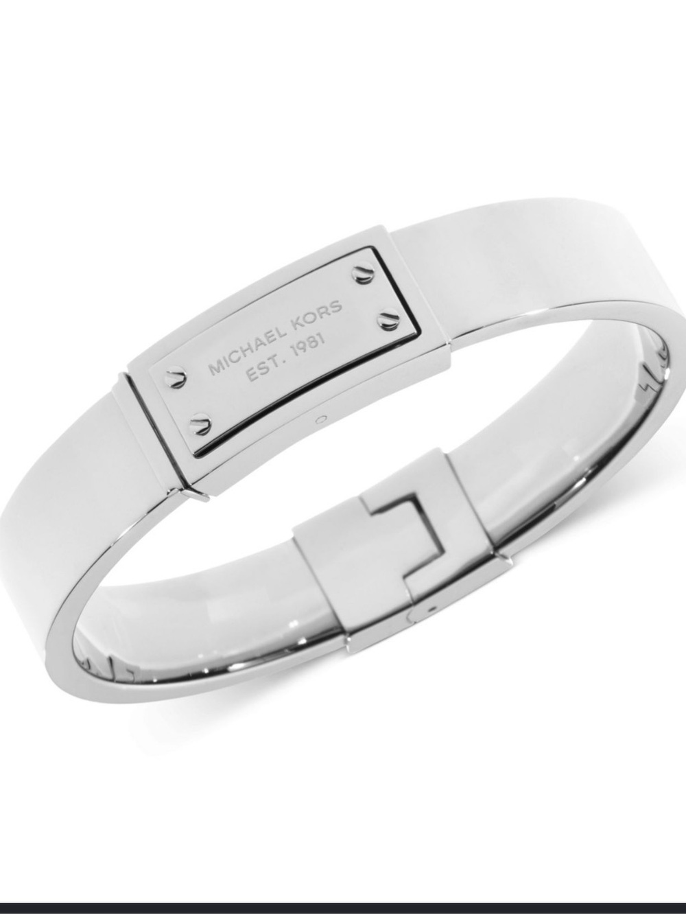 Michael Kors Women's Metallic Silver-Tone Logo Plaque Bangle Bracelet